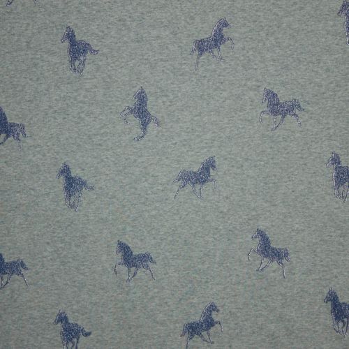 Sweaterstof met blauwe glitterpaardjes